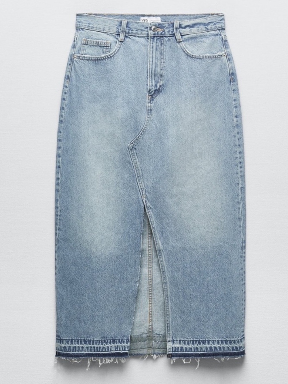 Zara  Denim Midi Skirt with Front Slit Sz M. Streetwear 90's Y2K Grunge Edgy